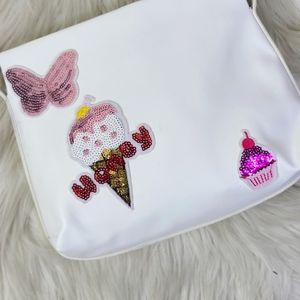 Crossbody Bag Purse White Faux Leather Sequined Embellishments Unique Summer Fun